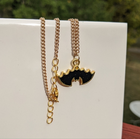 Black Bat Necklace Handmade Goth Resin Black Gold Spooky Bats Unisex Cute - Picture 4 of 5